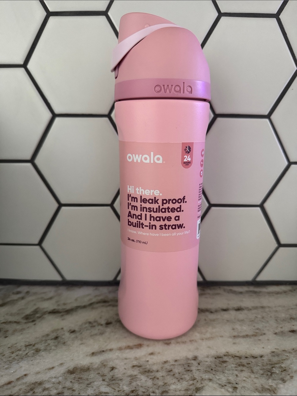 Owala Pink Insulated Water Bottle with Built-In Straw